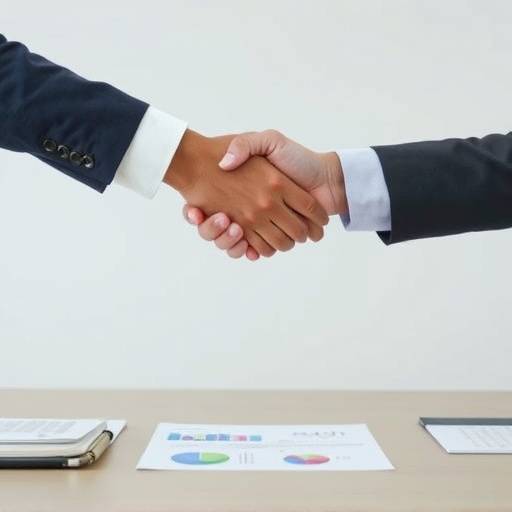 Due persone che si stringono la mano sopra un tavolo, simboleggiando un accordo